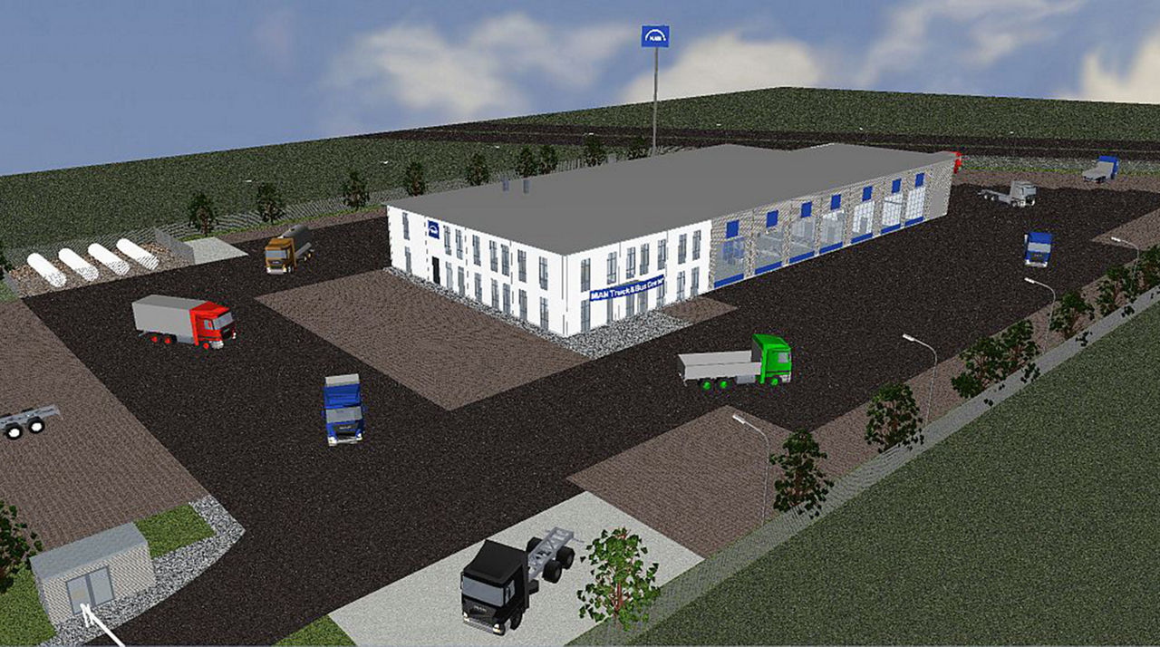 Grafické zobrazenie budúceho MAN Truck & Bus Centra v lokalite Nitra-Lužianky.