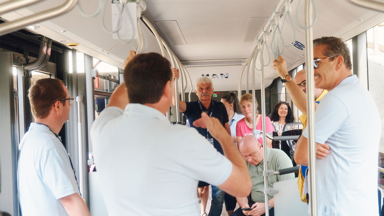 People talking on a bus