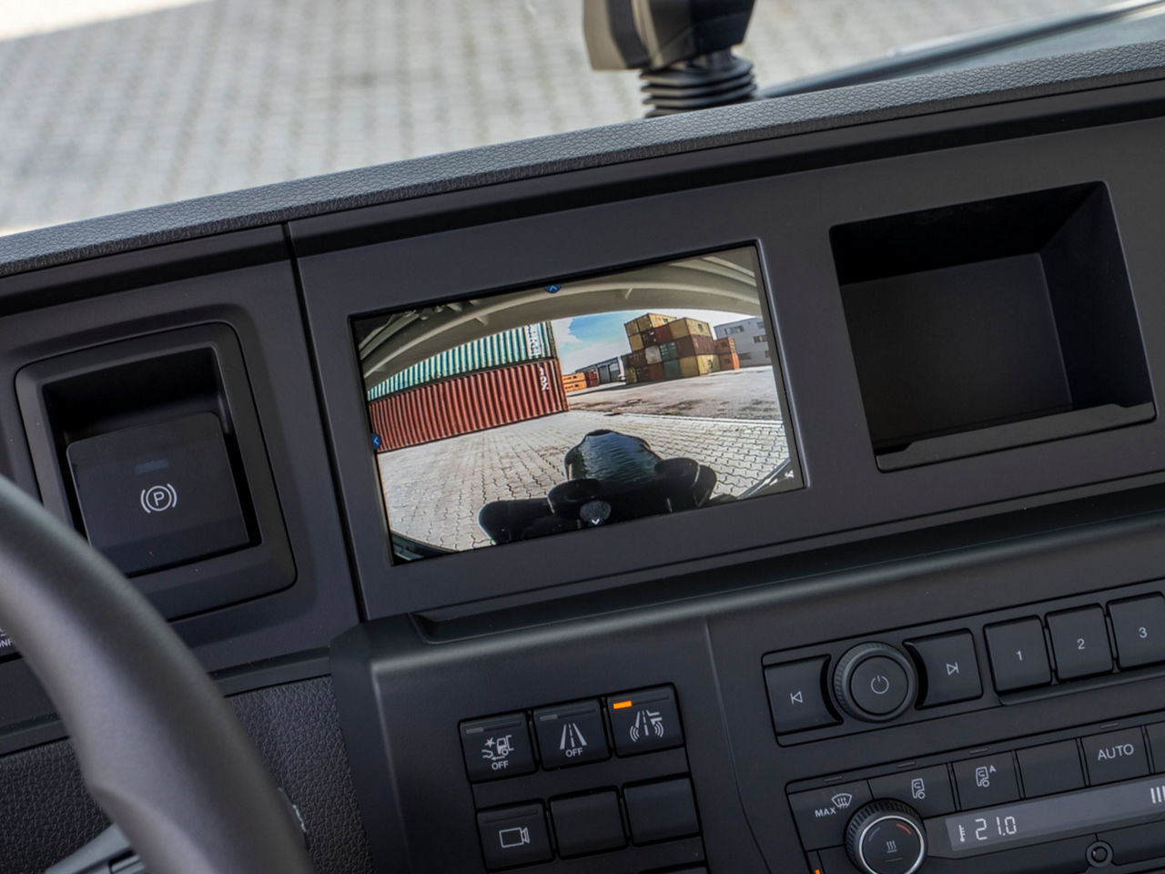 Rear-view camera with shutter case in the interior