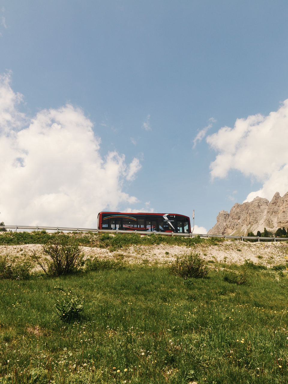The Lion's City 10 E drives past a meadow