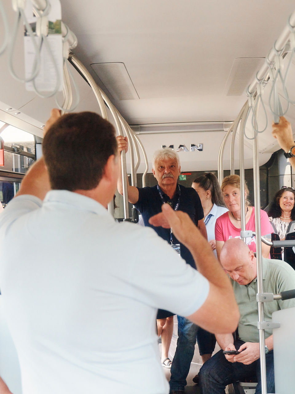 People talking on a bus