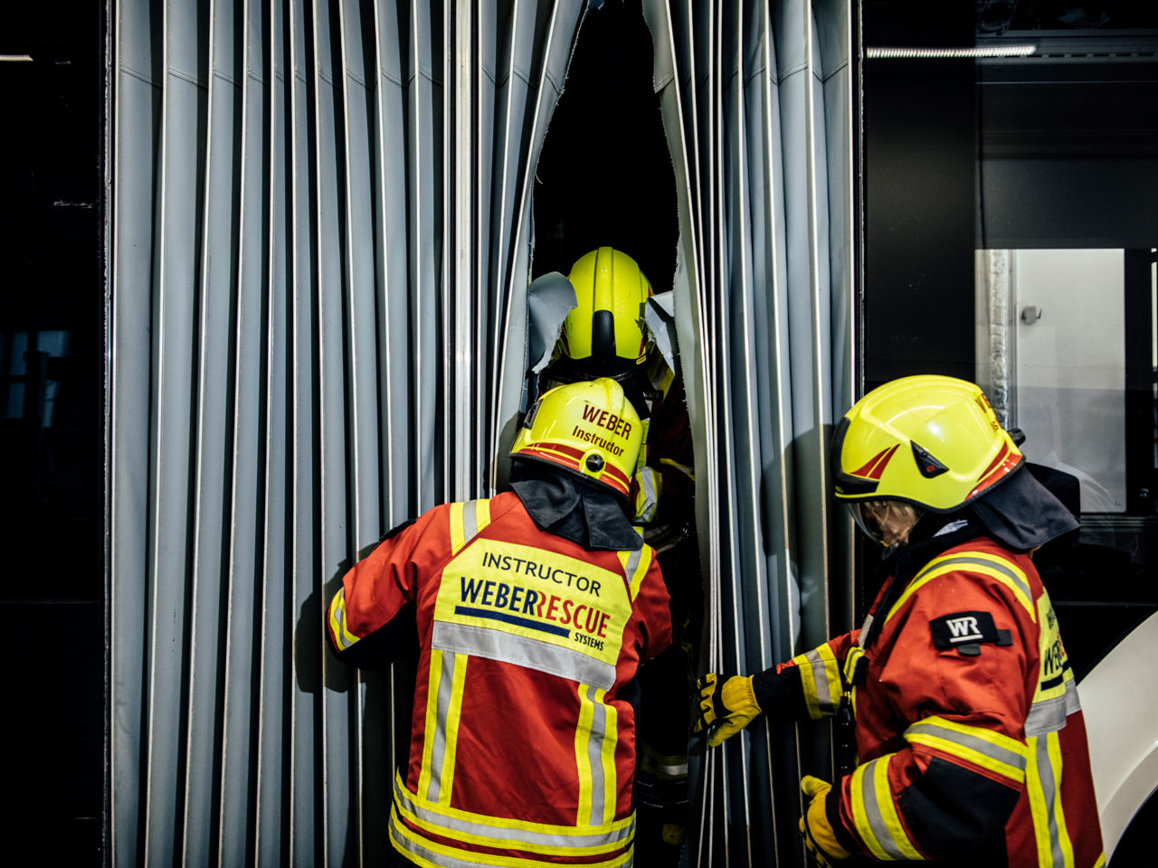 Rescue workers test safety in an emergency