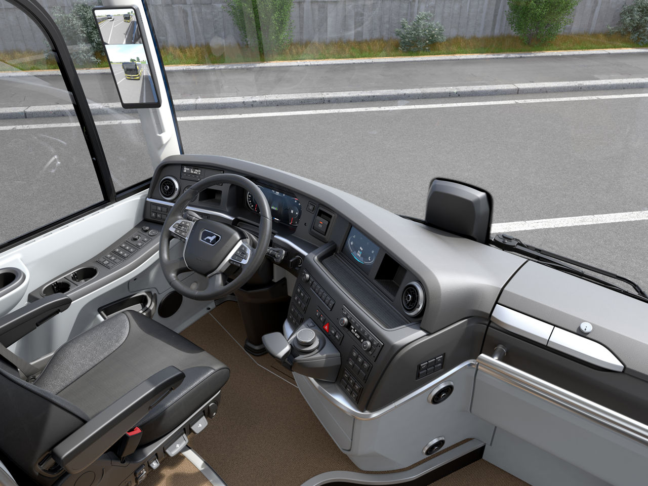 The driver's seat and the new cockpit with a color display and a control button.