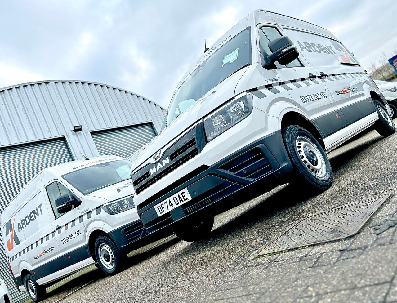 MAN van fleet with Ardent logo