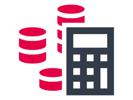 Stilisierter Taschenrechner und Münzstapel