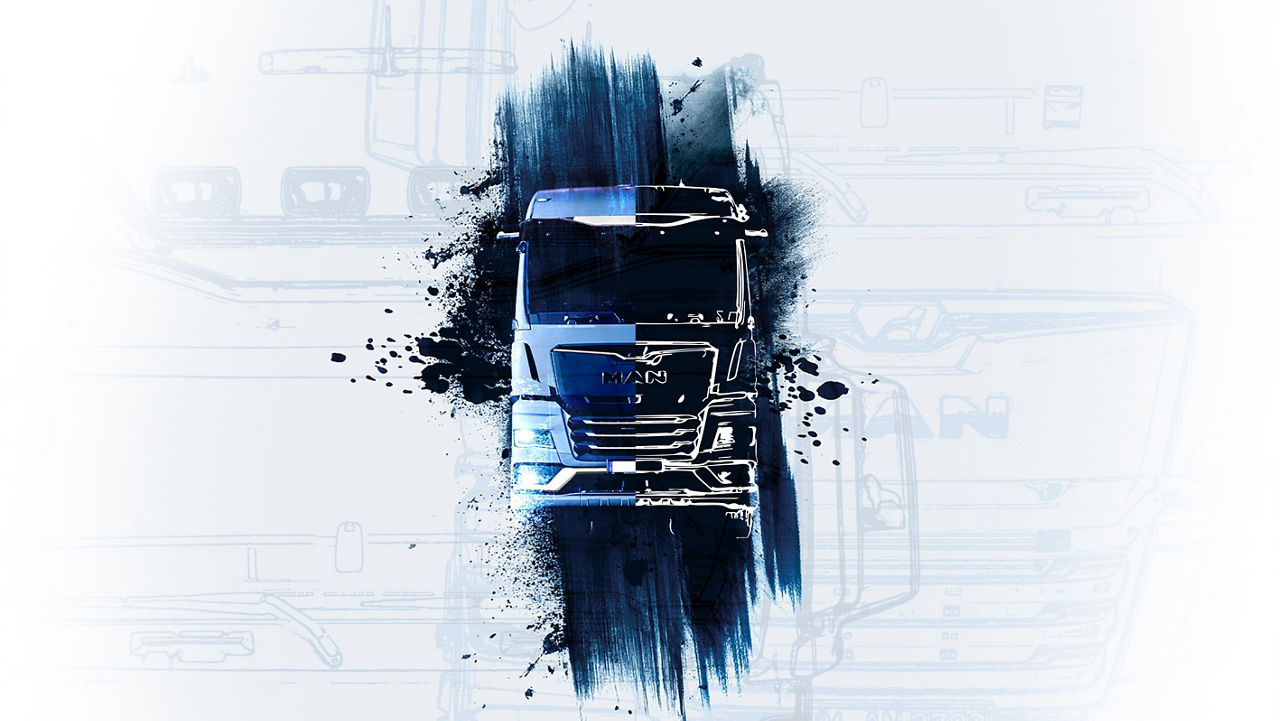 Visual von einem MAN Lkw in schwarz blau