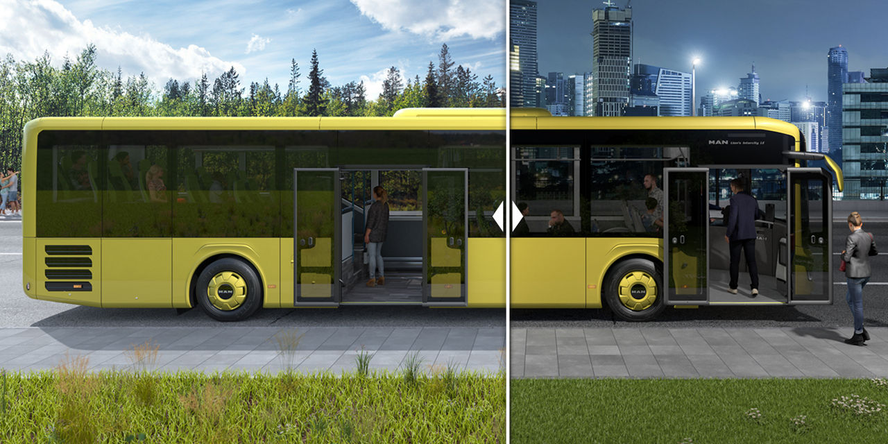 1 Bus, 6 Varianten – die Vorteile auf einen Blick. Längen, Türsysteme, Reifendimensionen und Fahrersitz.