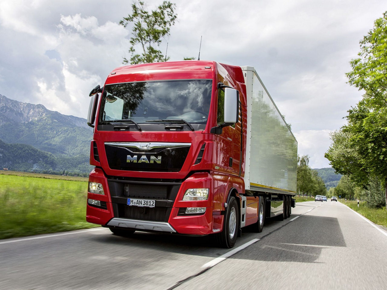 Red MAN Truck on the road