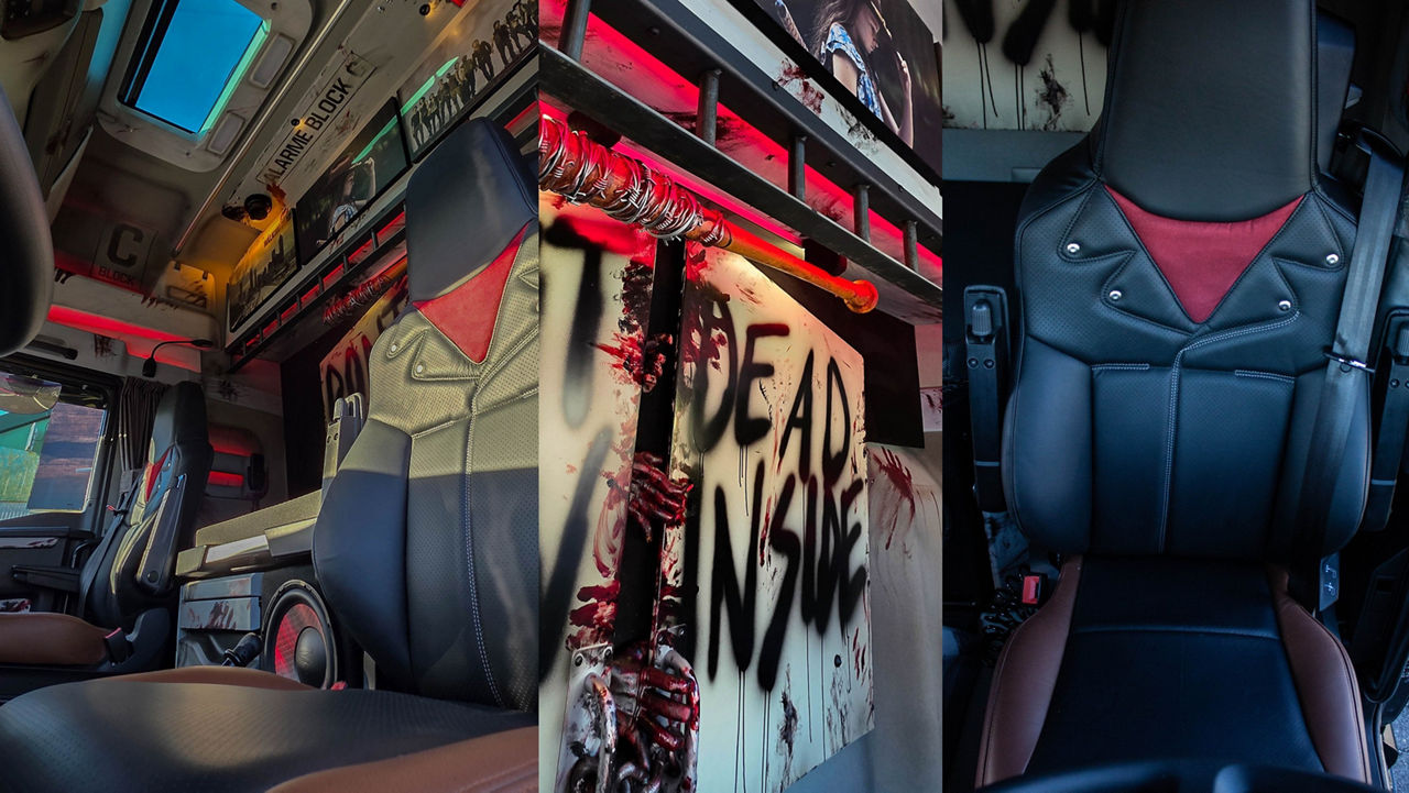 Ausschnitte der Fahrerkabine des MAN TGX im Zombie Design