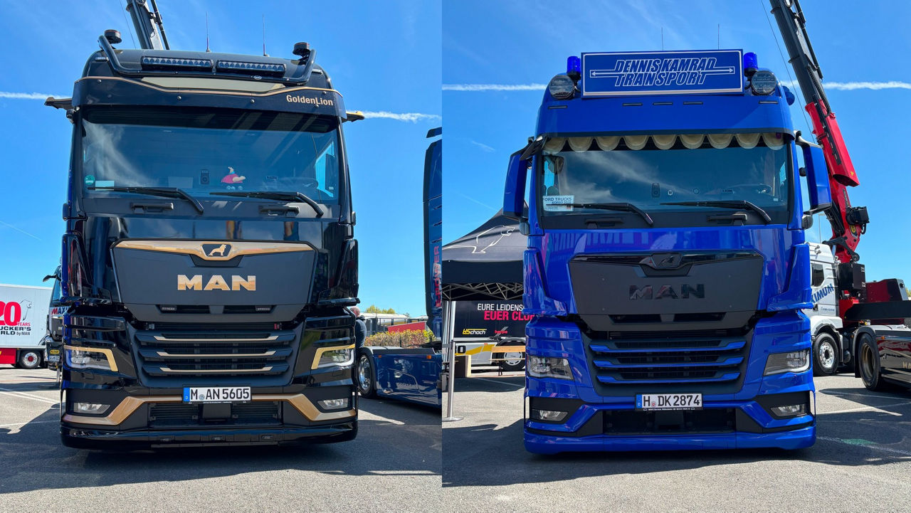 Dieser schwarze MAN TGX in der Golden Lion Edition und der blaue MAN TGX der Firma Dennis Kamrad sind ein echter Hingucker.