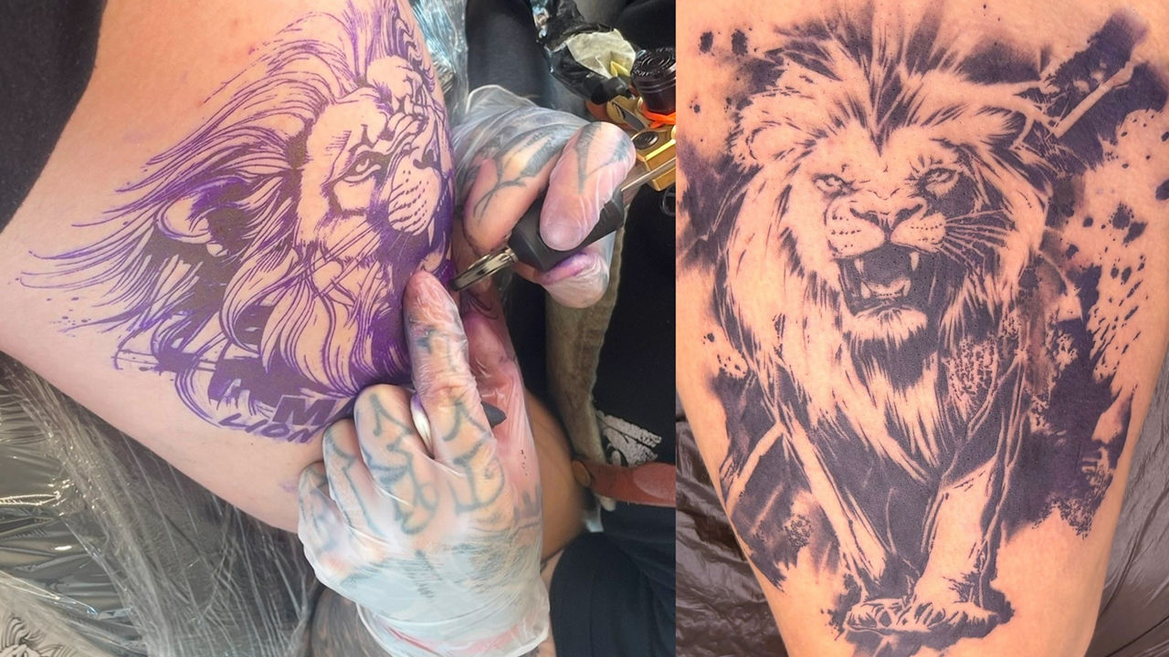 Clarissa Bliwert war Gewinnerin beim Trucker’s World Gewinnspiel für ein Löwen-Tattoo, dass ihr direkt am ADAC Truck-Grand-Prix gestochen wurde.