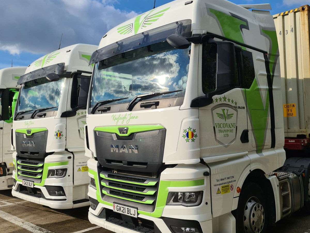 MAN van fleet with Vicovanu logo