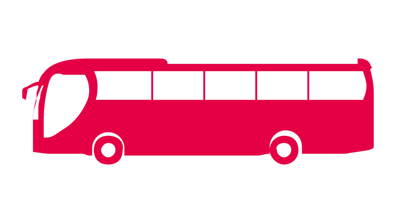 Red icon of a bus