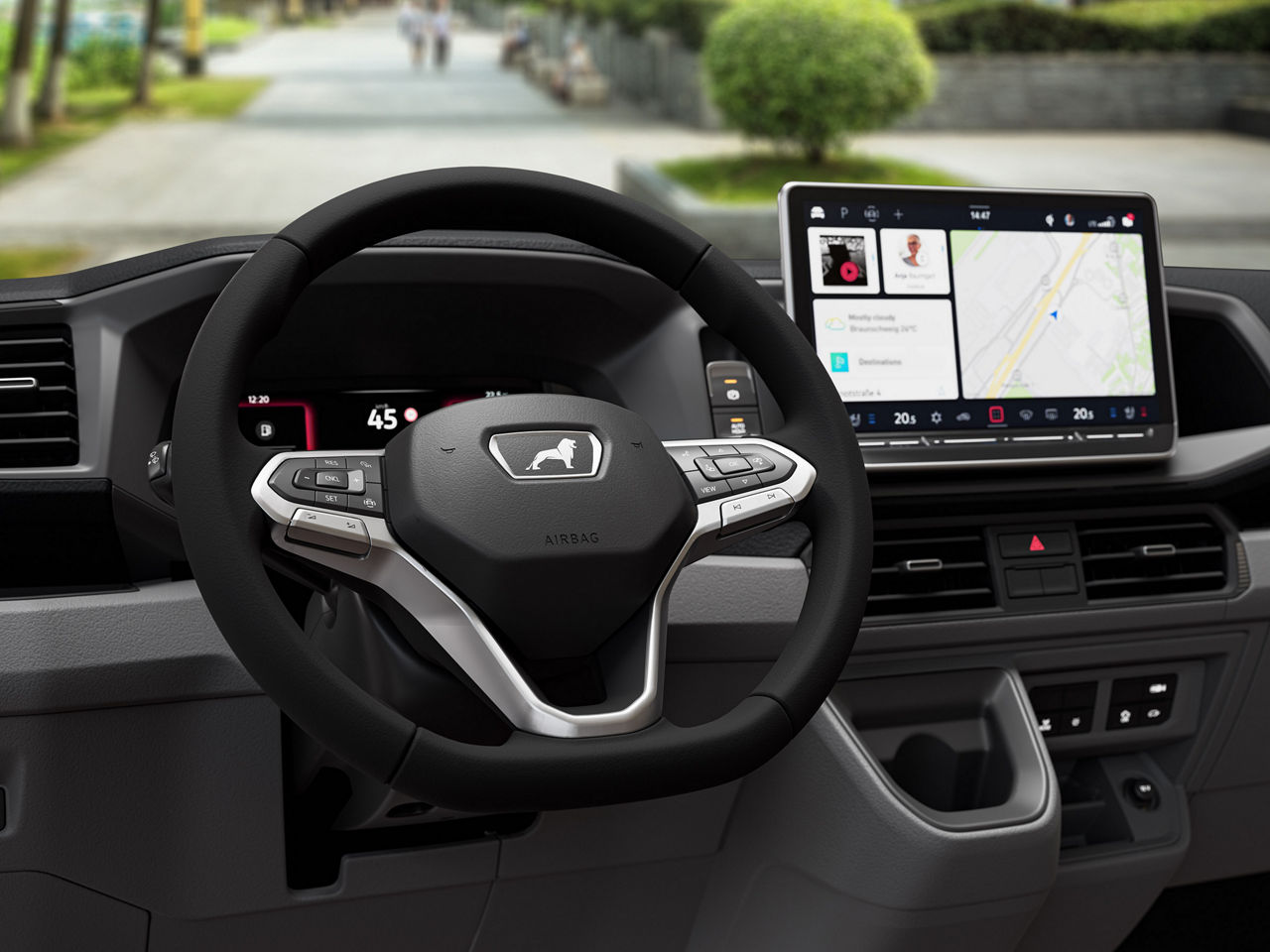 The cockpit of the MAN TGE