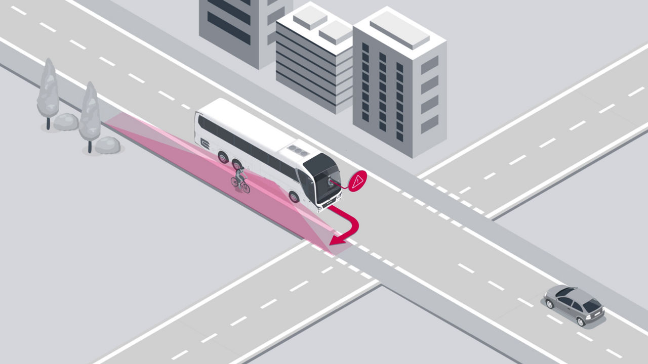 Varování při odbočování MAN pomáhá řidiči rozpoznat cyklisty