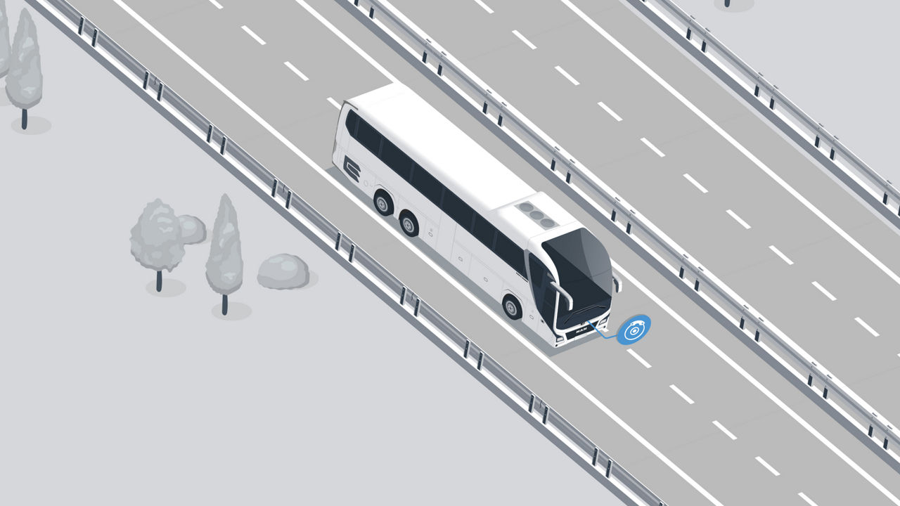 Illustration of a bus on the highway. 