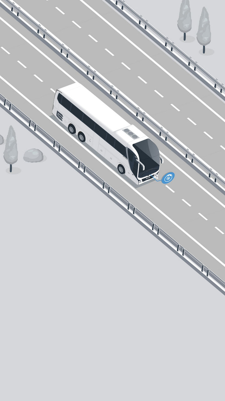 Illustration of a bus on the highway. 