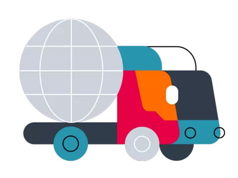 Illustration with a truck and a globe