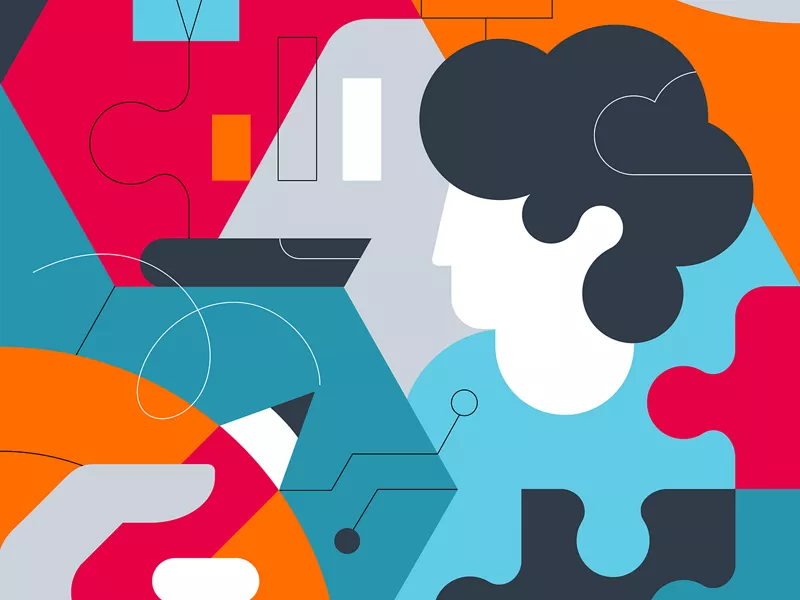 Illustration with faces and puzzle pieces