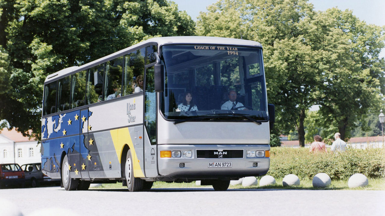 The Coach of the Year 1994 winner MAN Lion’s Star drives on a road.