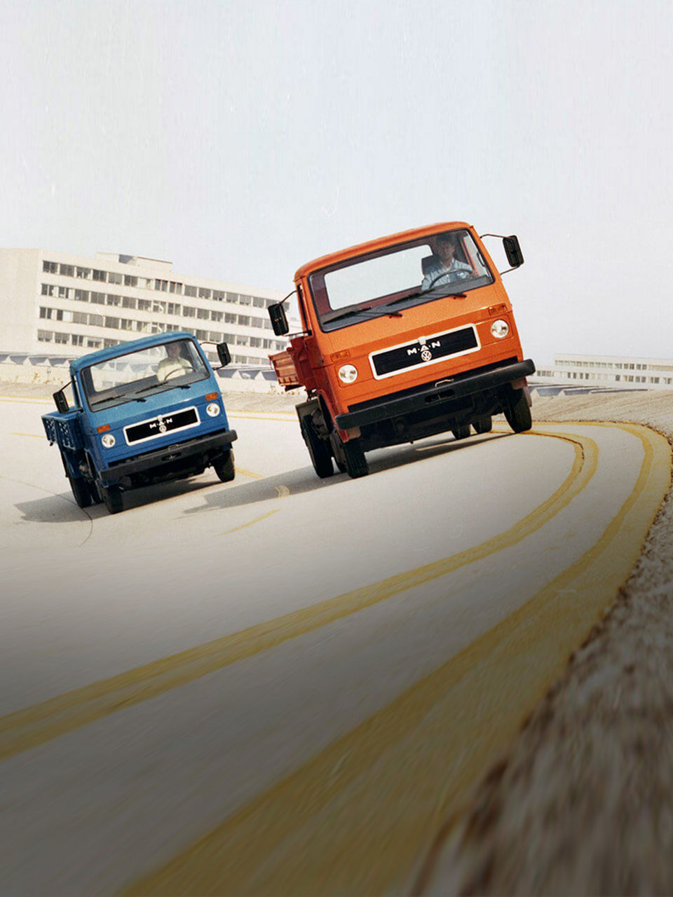 Two MAN-VW G90s on a test track in 1981