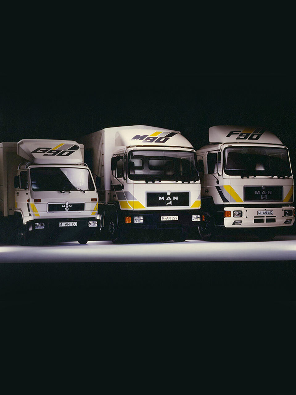 A G90, an M90 and an F90 stand side by side