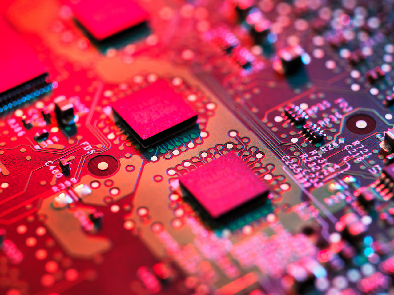 a circuit board with computer chips