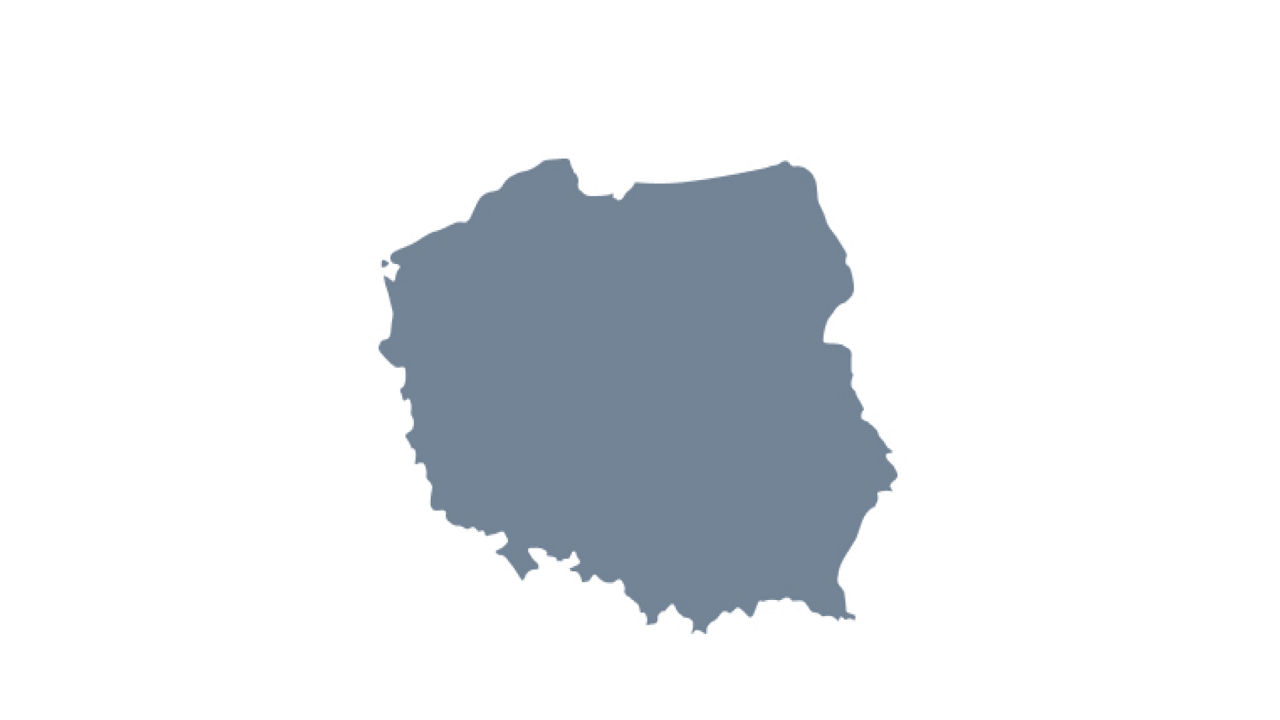 A grey unicolor map of Poland
