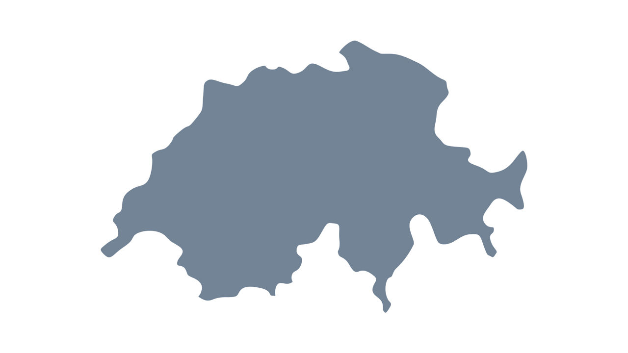 Switzerland is highlighted on a grey map of Europe.