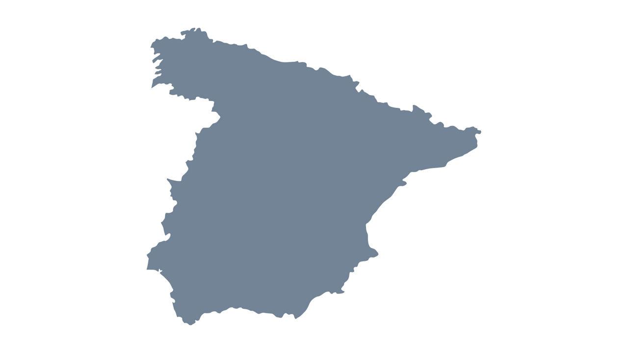 Spain is highlighted on a grey map of Europe.