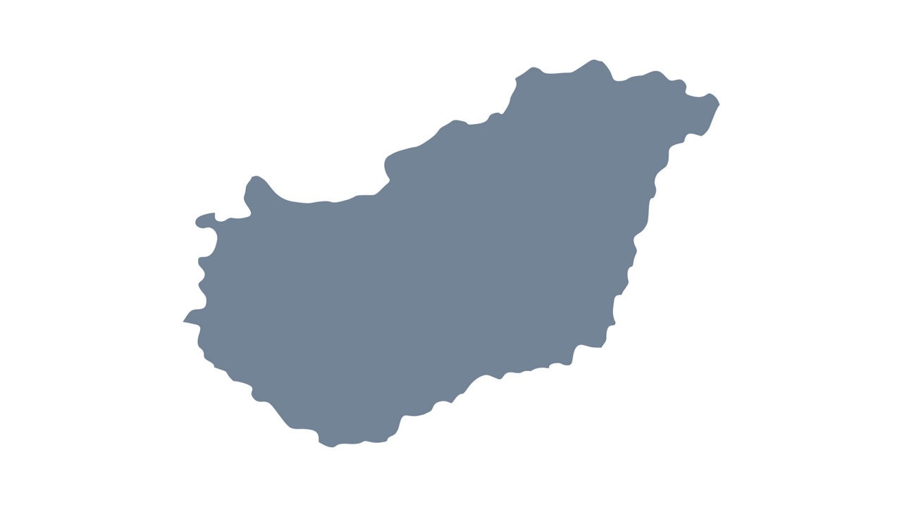 Hungary is highlighted on a grey map of Europe.