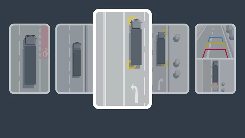 Přizpůsobení výhledu do okolí při odbočování doleva.