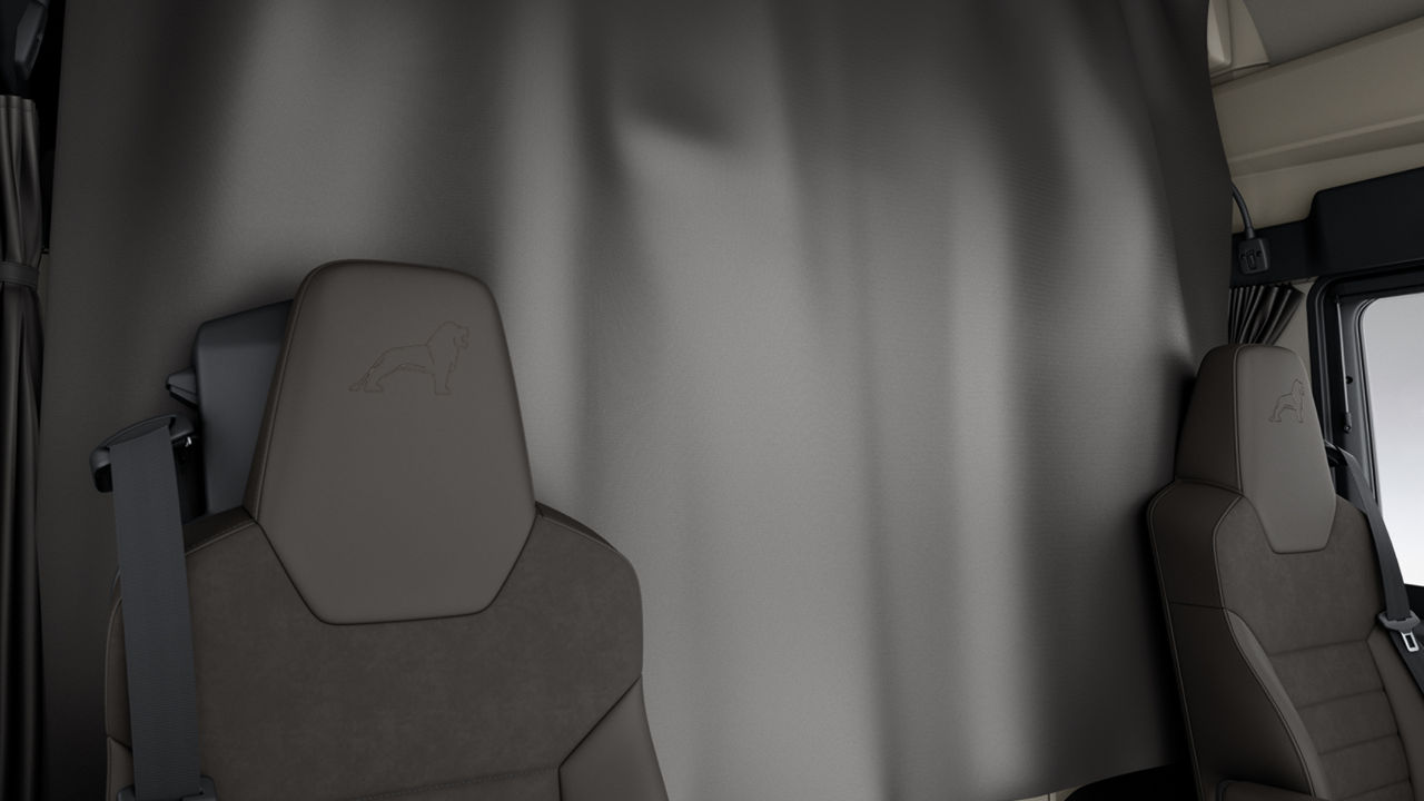 The partial leather seats with embroidered lion symbol emphasise the dynamic power of your MAN.