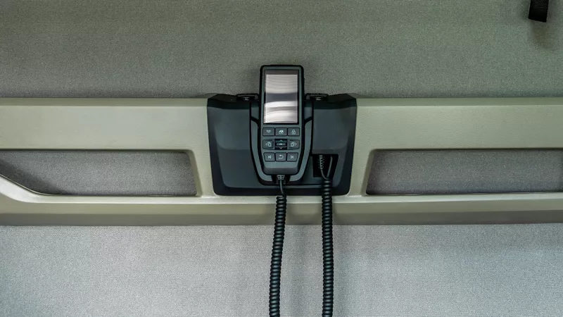 The remote control is tethered and thus always within reach.