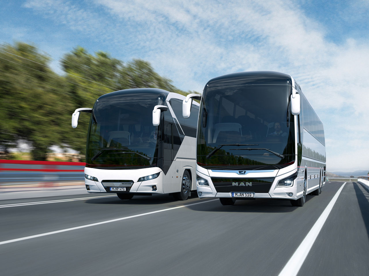 MAN buses driving on the motorway