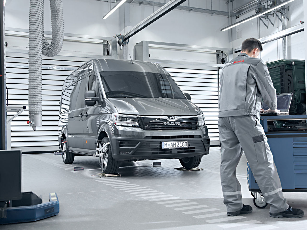 A MAN TGE during servicing.