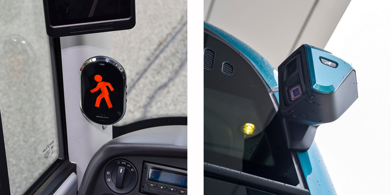 Close-up of a digital display in the cab showing a red walking traffic light man.  Close-up of a digital display in the cab showing a red walking traffic light man. 