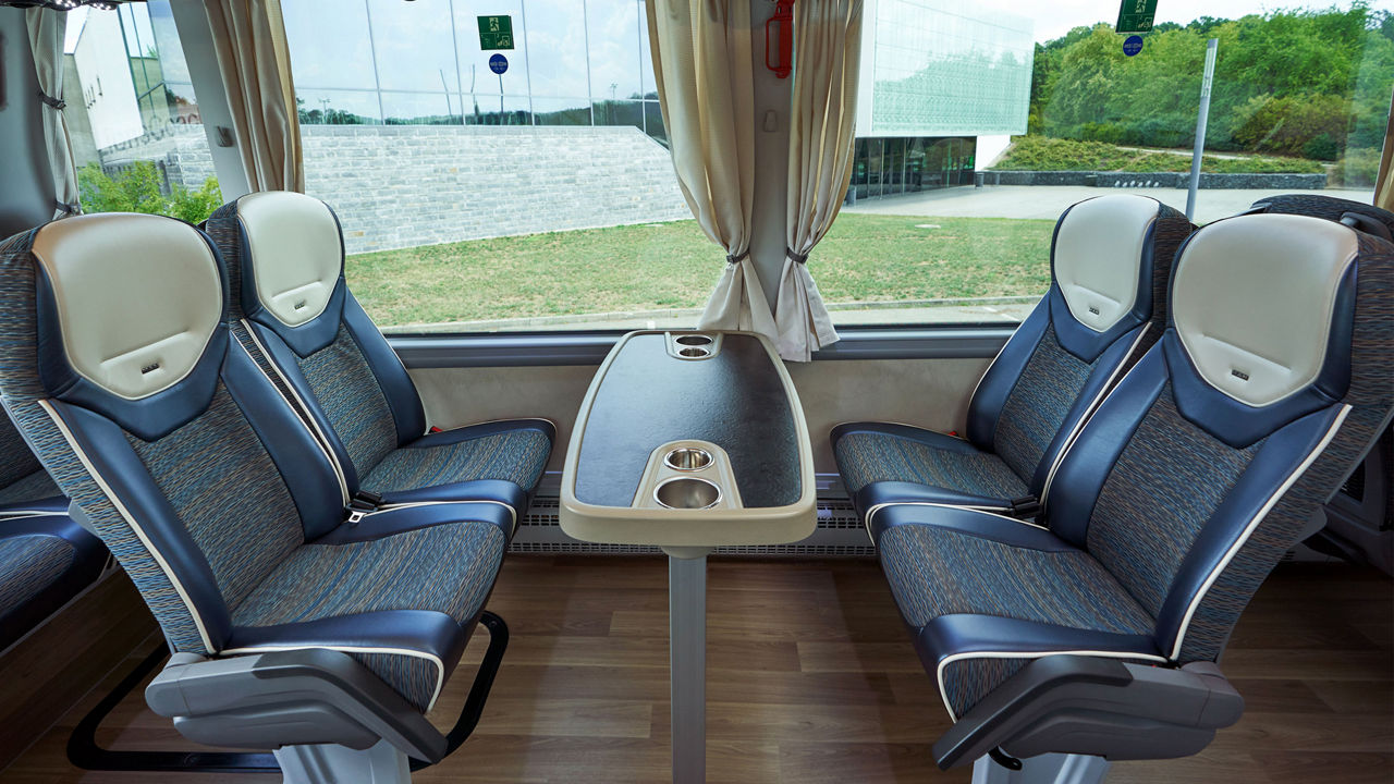 The modern and comfortable seating of the Lion's Coach 