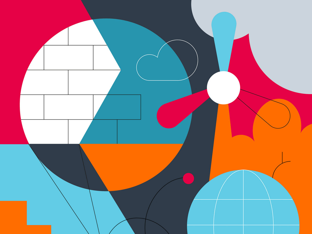 Colourful illustration consisting of different areas, colours and forms. 