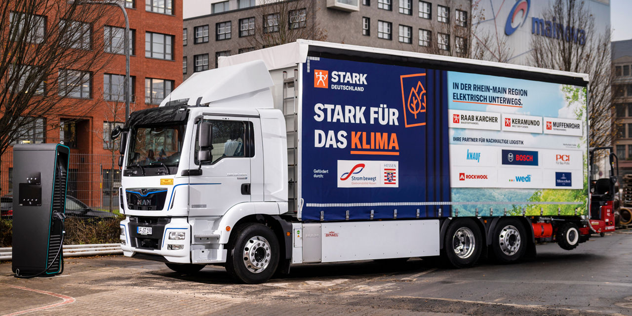 A MAN TGS electric truck on the road