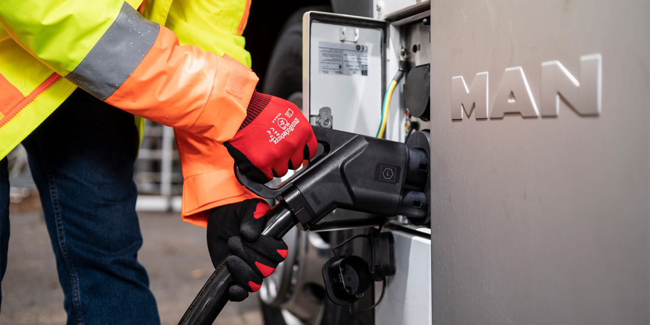 An eTruck is being charged