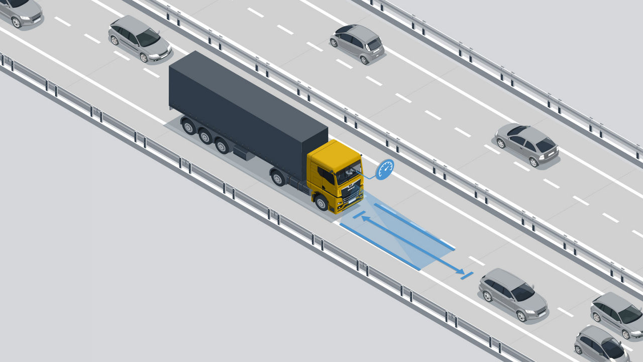 Das Video zeigt die Funktionalität des MAN CruiseAssist in einer Illustration.