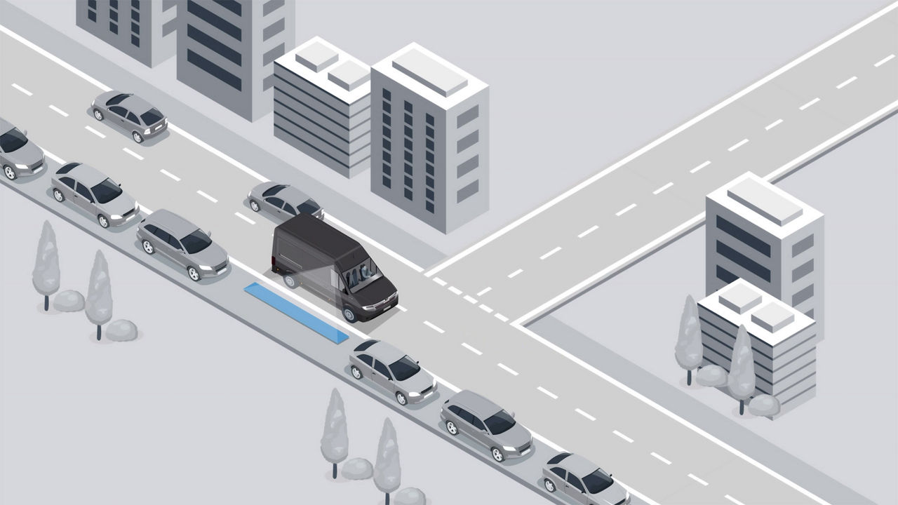 Система паркування маневрує MAN TGE навіть у найменше вільне місце.