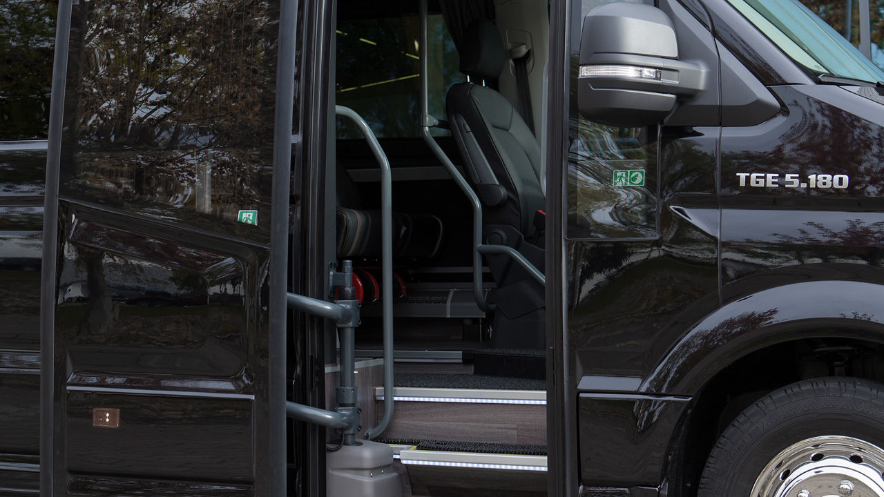 The electric swinging door facilitates entry and exit