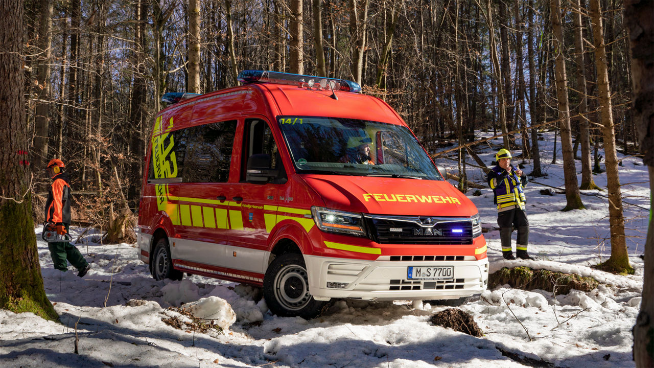 Optimale Fahrzeugtechnik im MAN TGE Löschfahrzeug 