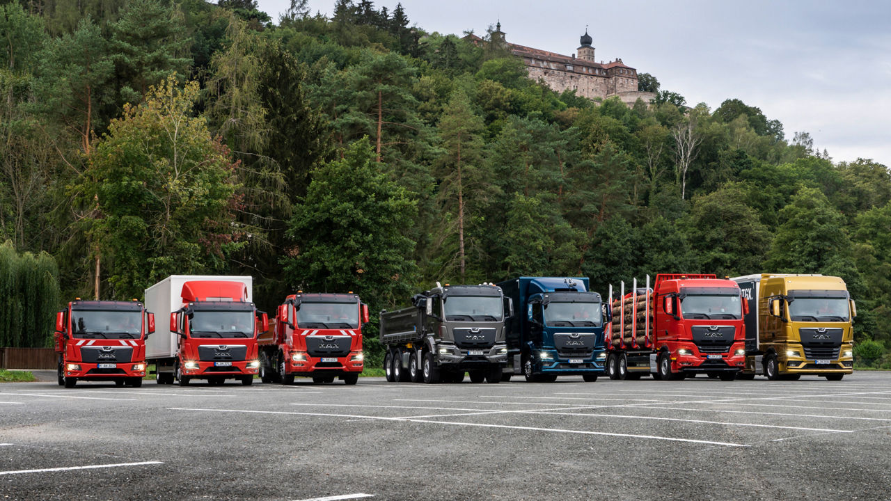 The MAN truck fleet with different bodies.