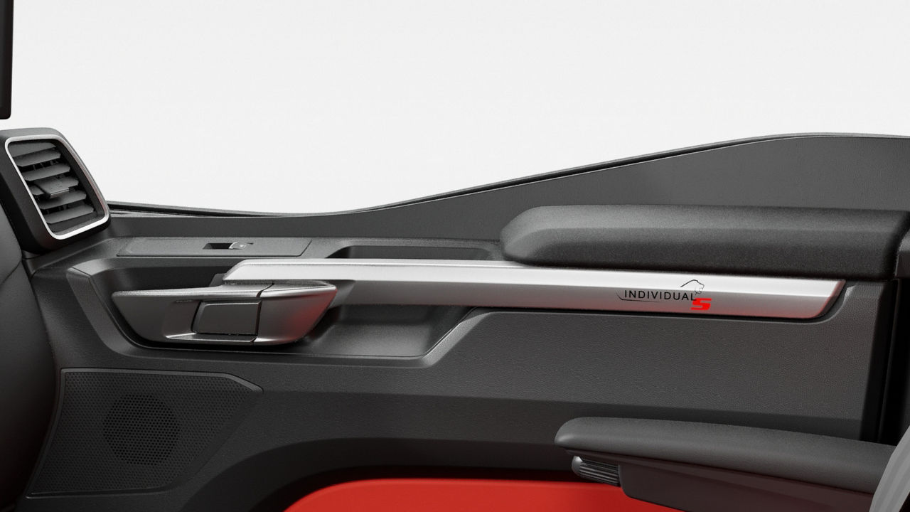 Door panels with chrome trim.