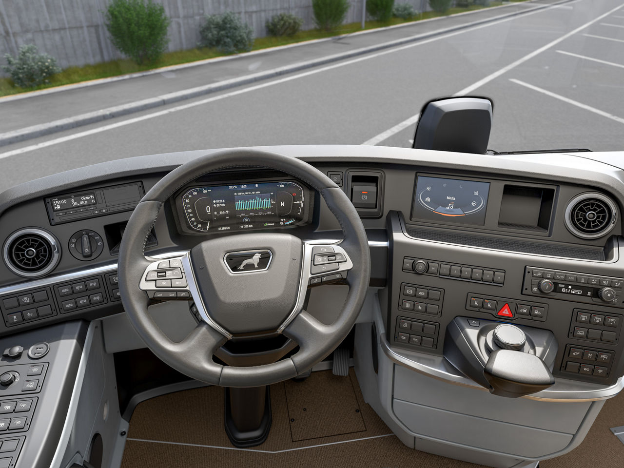 Sürücünün kokpit ve kumanda elemanlarıyla birlikte direksiyona bakış açısı