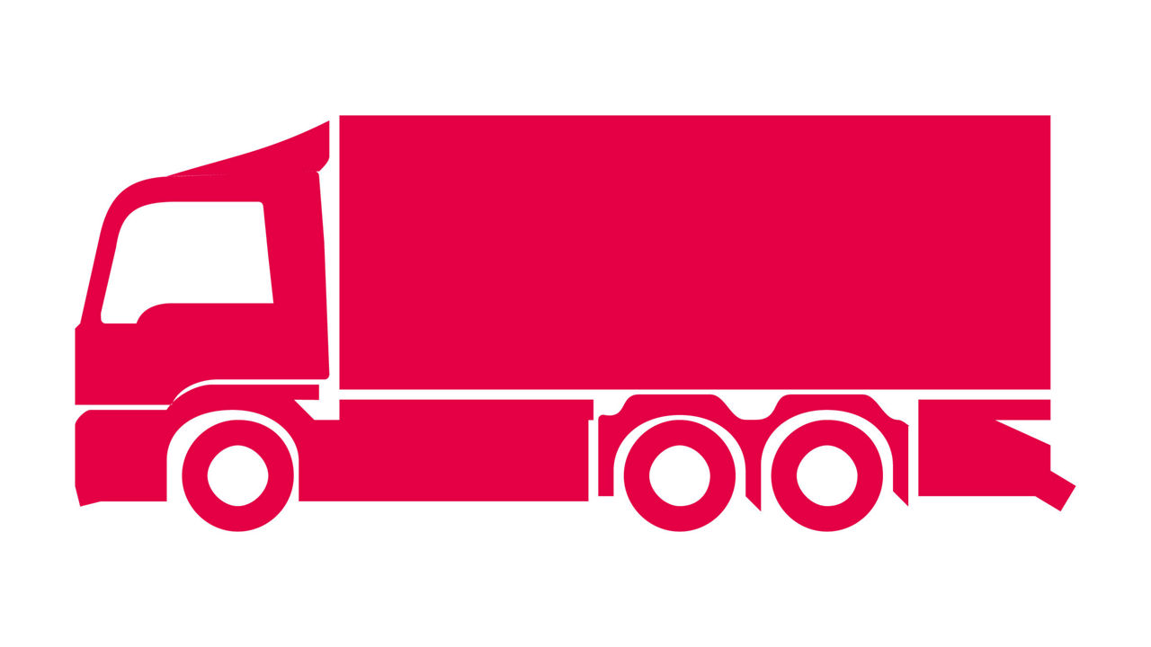 Red icon of a truck