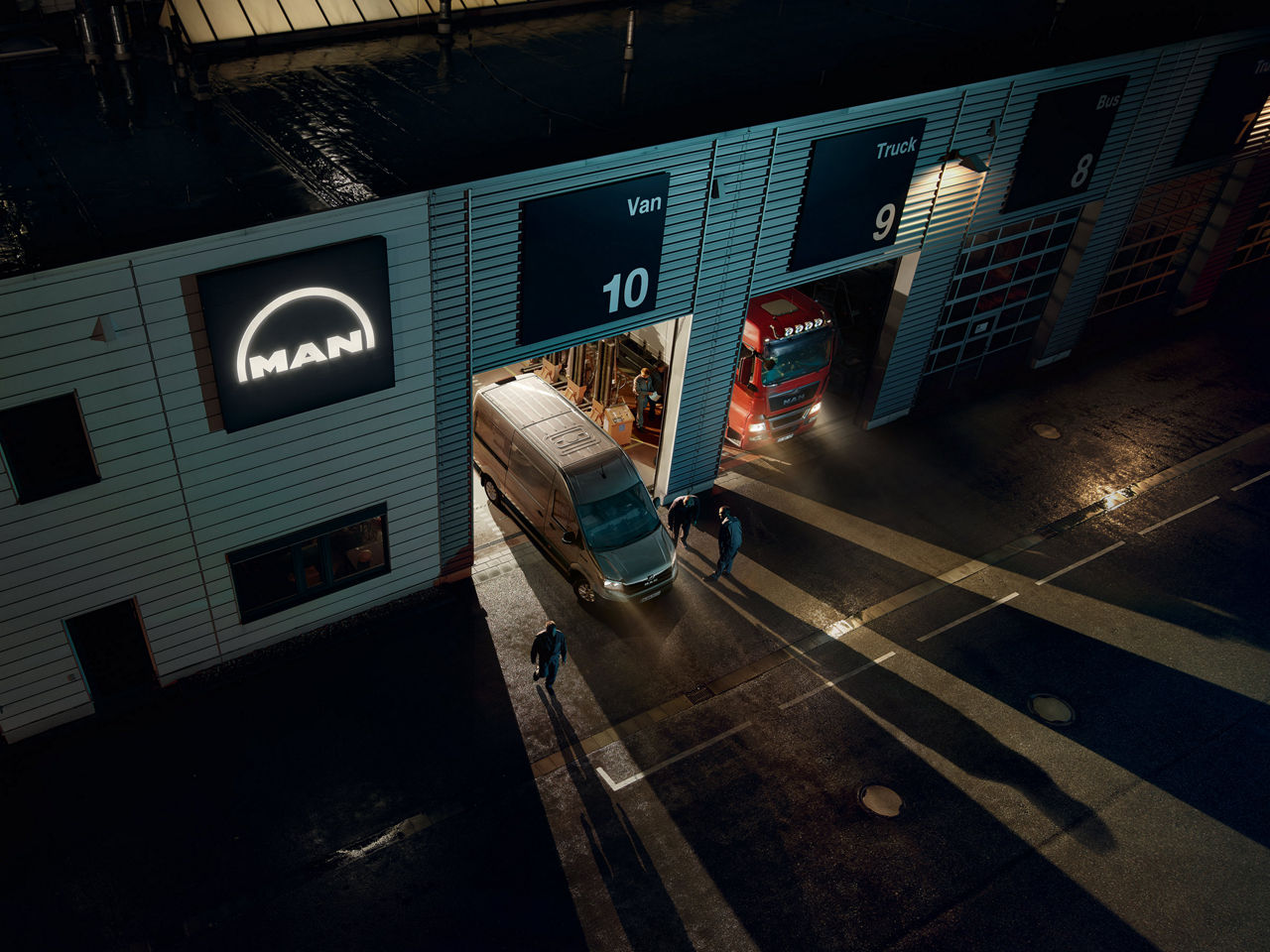 MAN TGE in a service garage